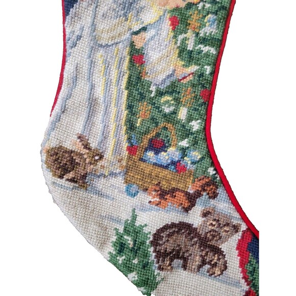 Lands End Angel Needlepoint Christmas Stocking Wool JODI monogram 90's animals - Picture 4 of 10